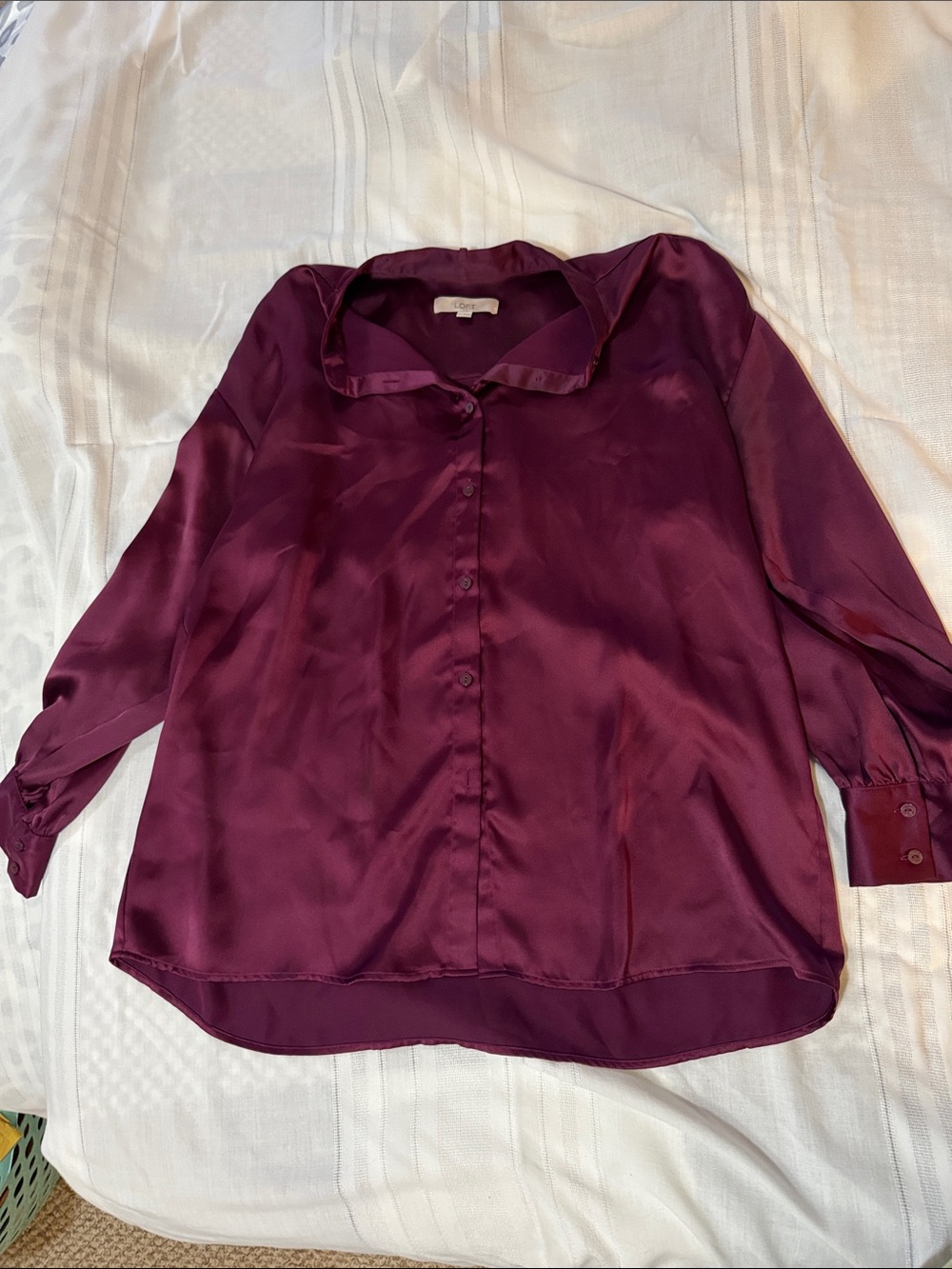 LOFT Satin Button-Down Blouse in Plum